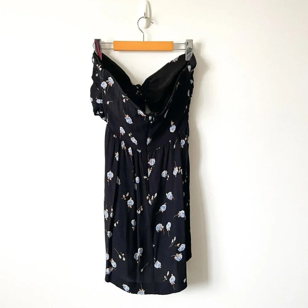 For Love and Lemons Strapless  Floral Tie Mini Dress Black Size Medium - Picture 5 of 8